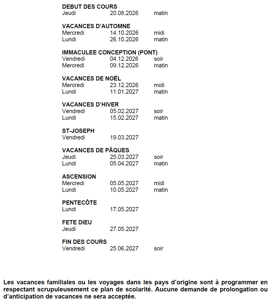 plan scolarité 2026 2027